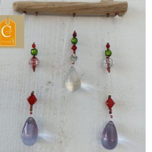 Suspension PM perles vertes et rouges avec 3 pampilles